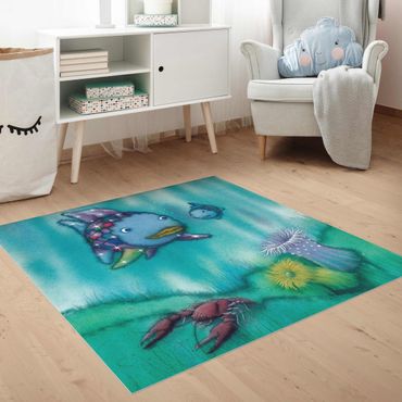 Vinyl Floor Mat - The Rainbow Fish - Two Fish Friends Out And About - Square Format 1:1