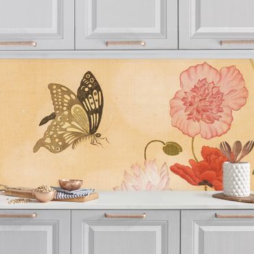 Kitchen wall cladding - Yuanyu Ma - Poppy Flower And Butterfly