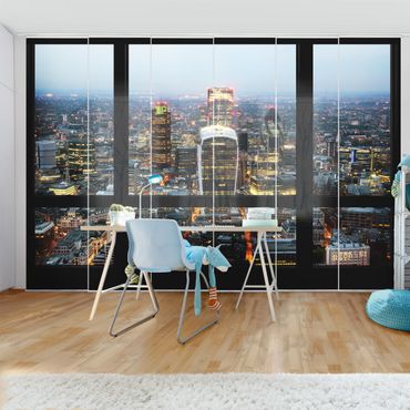 Sliding panel curtains set - Window view illuminated skyline of London