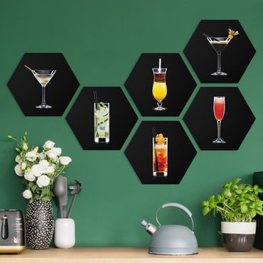 Alu-Dibond hexagon - Cocktail Set On Black Set II