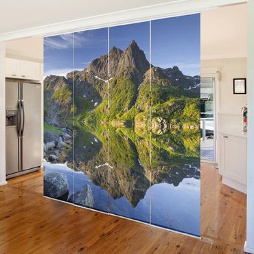 Sliding panel curtains set - Mountain Landscape With Water Reflection In Norway