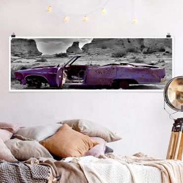 Panoramic poster black and white - Pink Cadillac