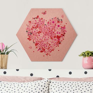 Alu-Dibond hexagon - Floral Retro Heart