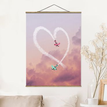 Fabric print with poster hangers - Heart With Airplanes