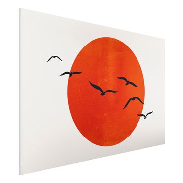 Alu-Dibond print - Flock Of Birds In Front Of Red Sun I