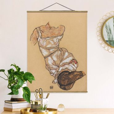 Fabric print with poster hangers - Egon Schiele - Female torso in underwear and black stockings