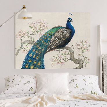 Print on canvas - Vintage Peacock With Cherry Blossoms