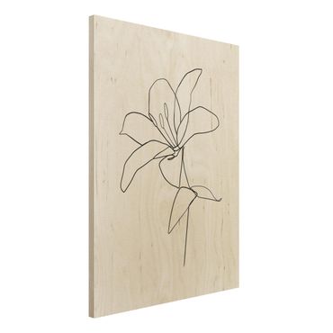 Print on wood - Line Art Flower Black White