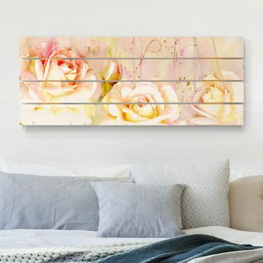 Print on wood - Watercolour Flowers Roses