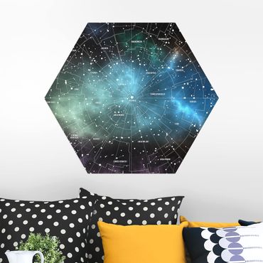 Alu-Dibond hexagon - Stellar Constellation Map Galactic Nebula