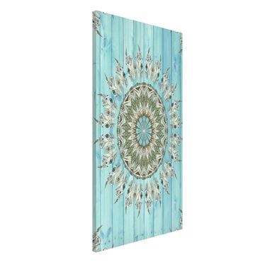 Magnetic memo board - Mandala Watercolour Feathers Blue Green Wooden Boards