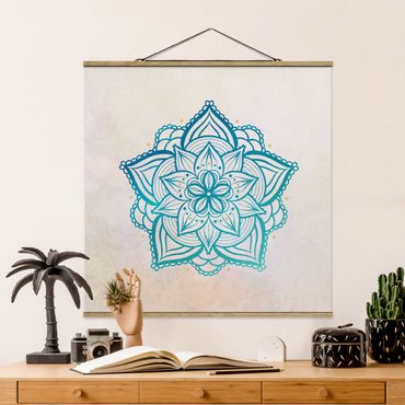 Fabric print with poster hangers - Mandala Illustration Mandala Gold Blue