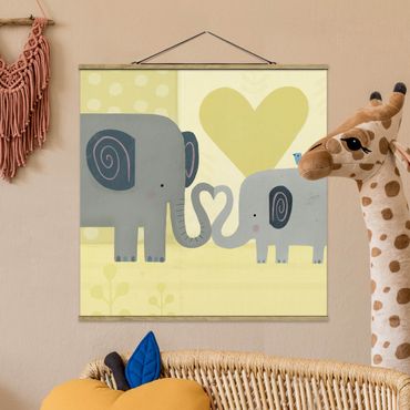 Fabric print with poster hangers - Mum And I - Elephants