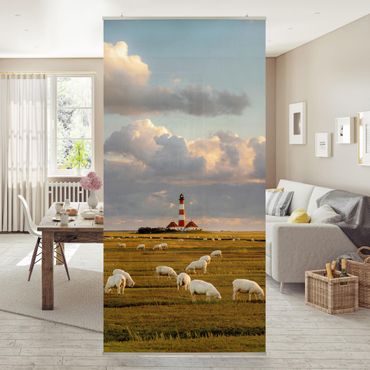 Room divider - North Sea Lighthouse With Flock Of Sheep