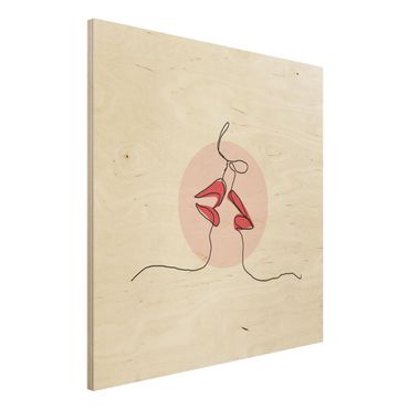 Print on wood - Lips Kiss Line Art