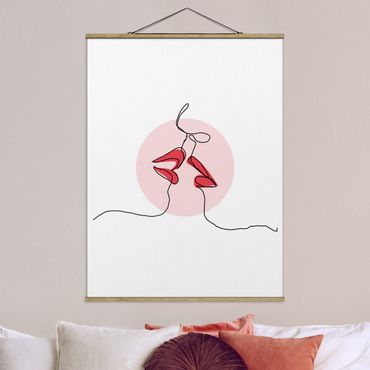 Fabric print with poster hangers - Lips Kiss Line Art
