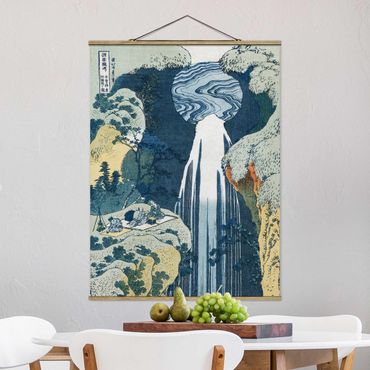 Fabric print with poster hangers - Katsushika Hokusai - The Waterfall of Amida behind the Kiso Road