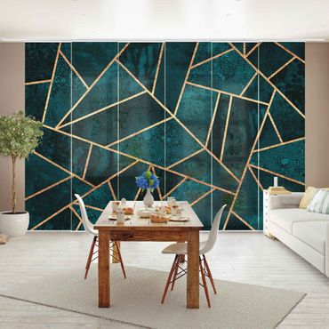Sliding panel curtain - Dark Turquoise With Gold