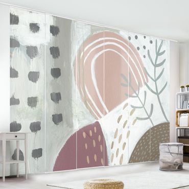 Sliding panel curtains set - Carnival Of Shapes In Berry I