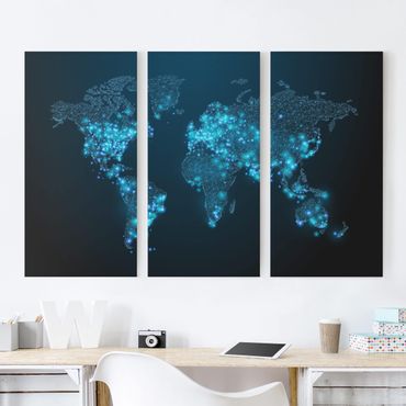 Print on canvas 3 parts - Connected World World Map