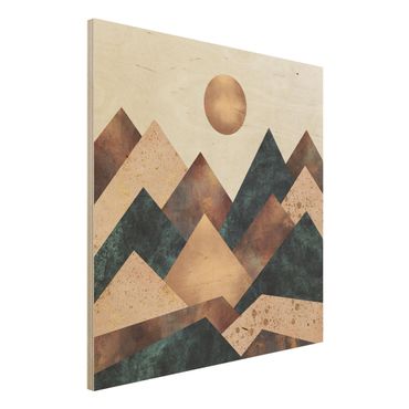 Print on wood - Geometric Mountains Bronze