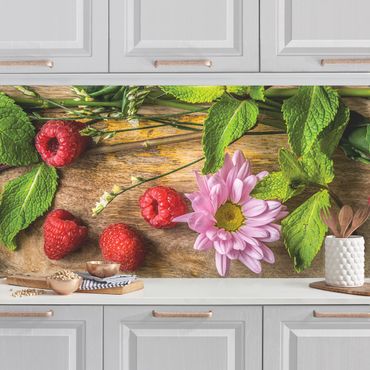 Kitchen wall cladding - Flowers Raspberries Mint