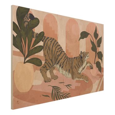 Print on wood - Illustration Tiger In Pastel Pink Painting