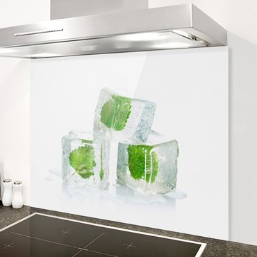 Glass Splashback - Three Ice Cubes With Lemon Balm - Landscape 3:4