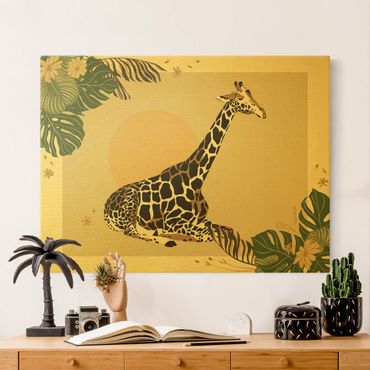 Canvas print gold - Safari Animals - Giraffe At Sunset