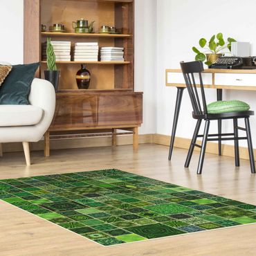 Vinyl Floor Mat - Green Jungle Tiles With Golden Shimmer - Landscape Format 3:2