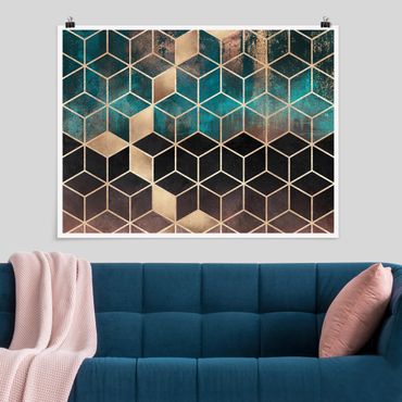 Poster - Turquoise Rosé Golden Geometry