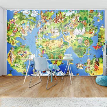 Sliding panel curtains set - Great and Funny Worldmap
