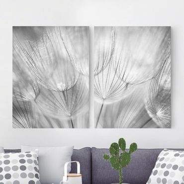Print on canvas 2 parts - Dandelions Macro Shot In Black And White