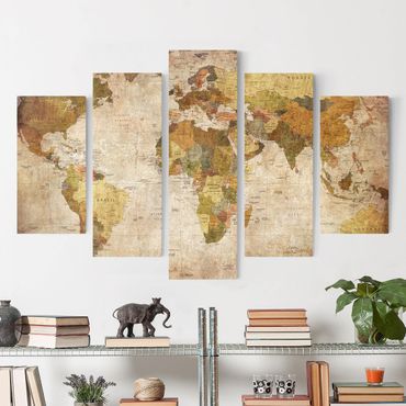 Print on canvas 5 parts - World map