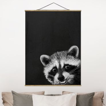 Fabric print with poster hangers - Illustration Racoon Black And White Painting