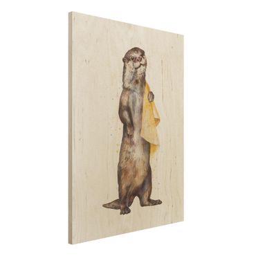 Print on wood - Illustration Otter With Towel Painting White