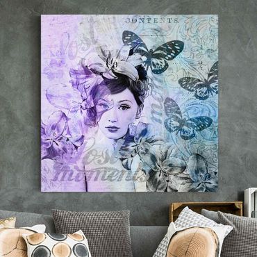 Print on canvas - Shabby Chic Collage - Portrait With Butterflies