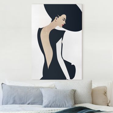 Print on canvas - Lady With Hat Dark Blue