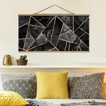 Fabric print with poster hangers - Grey Triangles Gold