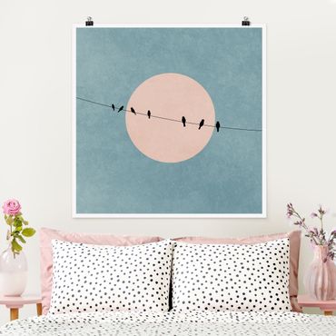 Poster - Birds In Front Of Pink Sun I