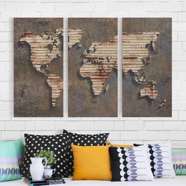 Print on canvas 3 parts - Rust World Map