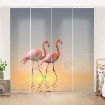 Sliding panel curtains set - Flamingo Love