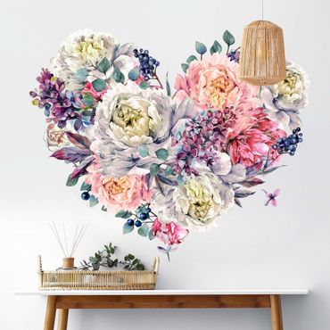 Wall sticker - Watercolour Heart Blossoms Bouquet XXL