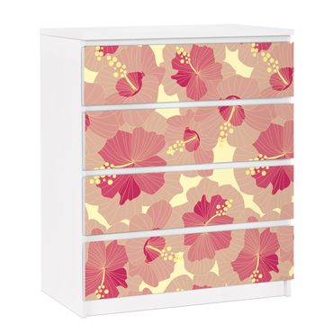 Adhesive film for furniture IKEA - Malm chest of 4x drawers - Yellow Hibiscus Flower pattern