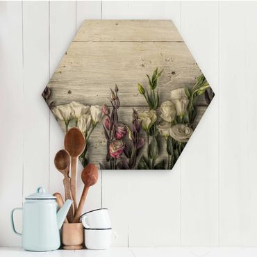 Wooden hexagon - Tulip Rose Shabby Wood Look