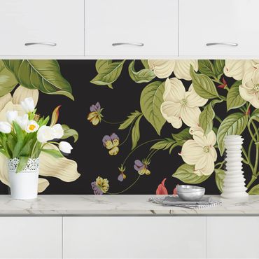 Kitchen wall cladding - Garden Flowers On Black I