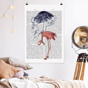 Poster quote - Animal Reading - Flamingo With Umbrella