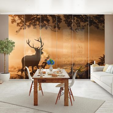 Sliding panel curtains set - Deer In The Winter Forest