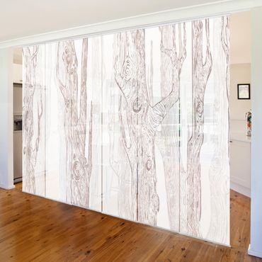 Sliding panel curtains set - No.MW20 Living Forest White-Brown