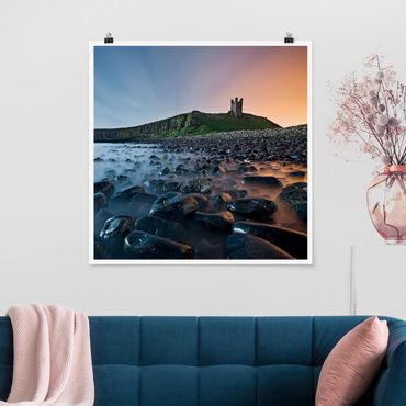 Poster - Sunrise With Fog At Dunstanburgh Castle